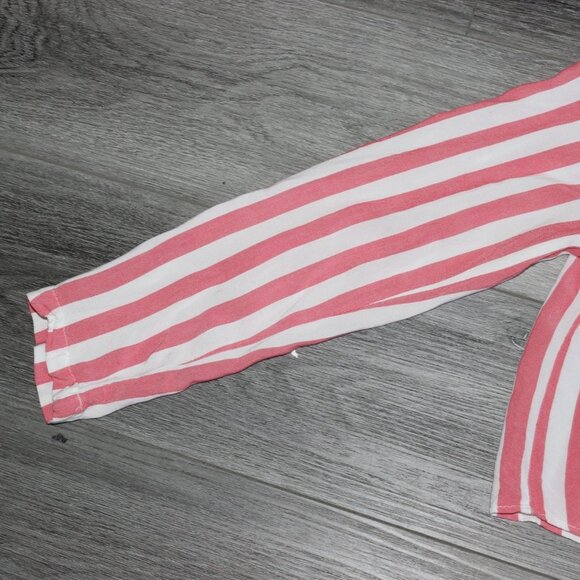 H&M Cropped V-Neck, Long Sleeve, Front-Tie, Flowy Blouse-Pink/White-Size 10-GUC - Picture 4 of 6